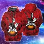 Red Vintage Guitar Hoodie All Over Print