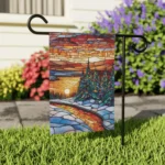 Mechenal Winter Garden Flag – Sunset Pine Tree Design