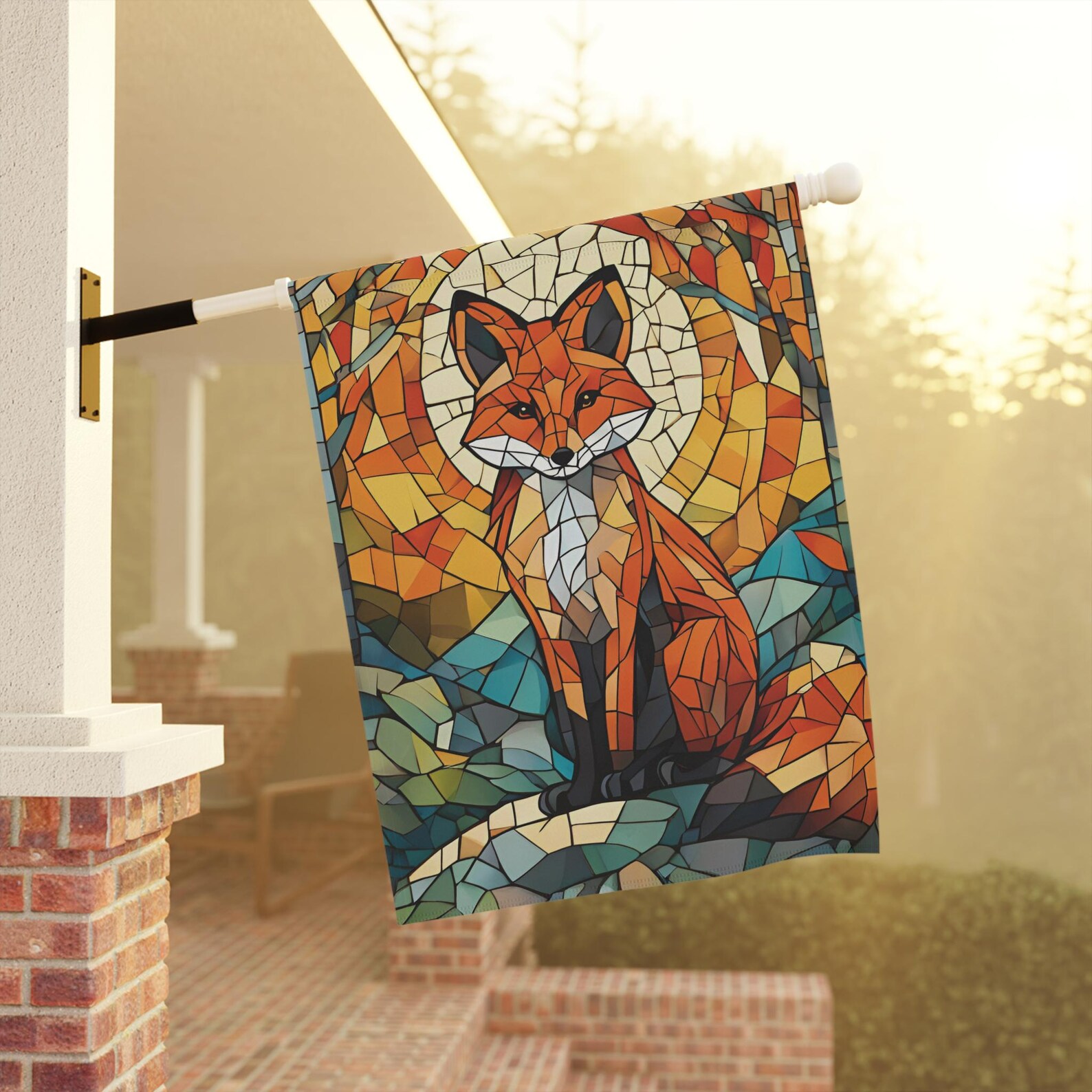 Mechenal Summer Garden Flag – Fox Mosaic Design