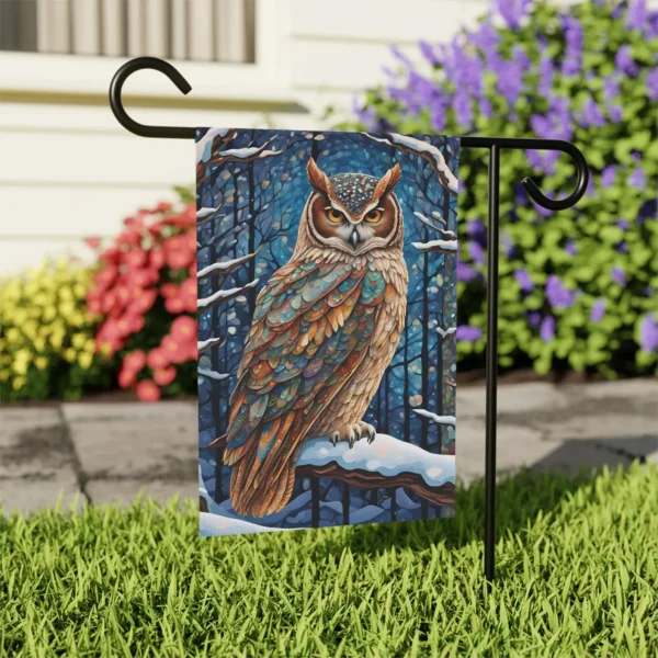 Mechenal Winter Garden Flag – Owl Moody Mosaic Design