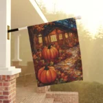 Mechenal Fall Garden Flag – Pumpkins with House Design