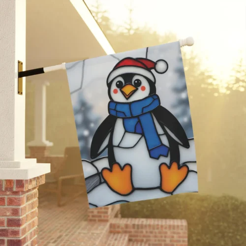 Mechenal Winter Garden Flag – Penguin Christmas Design
