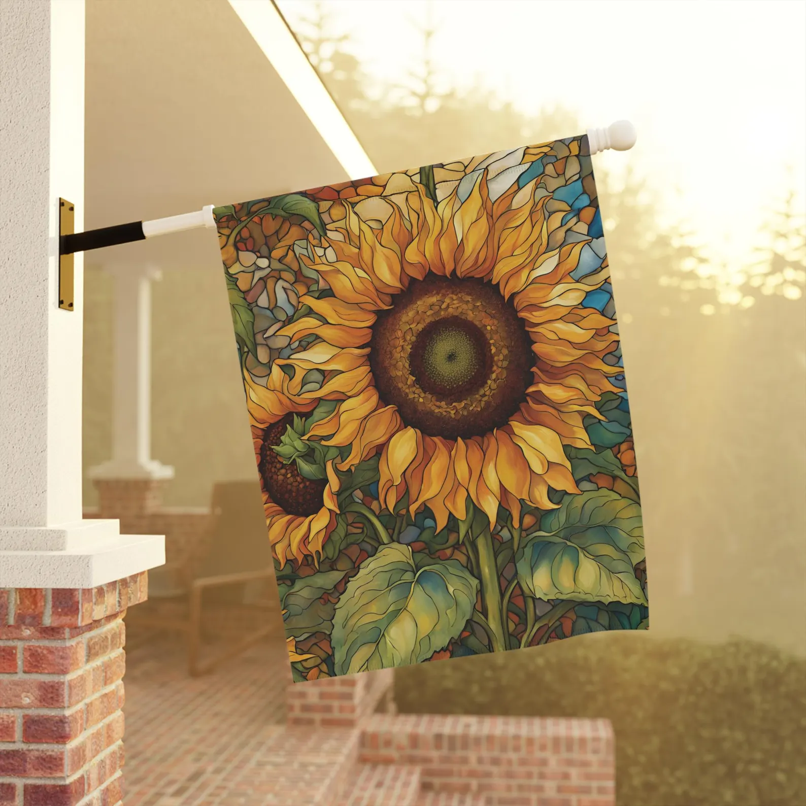 Mechenal Summer Garden Flag – Mosaic Sunflowers Design
