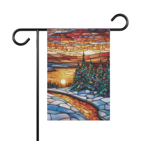 Mechenal Winter Garden Flag – Sunset Pine Tree Design