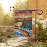 Mechenal Winter Garden Flag – Sunset Pine Tree Design