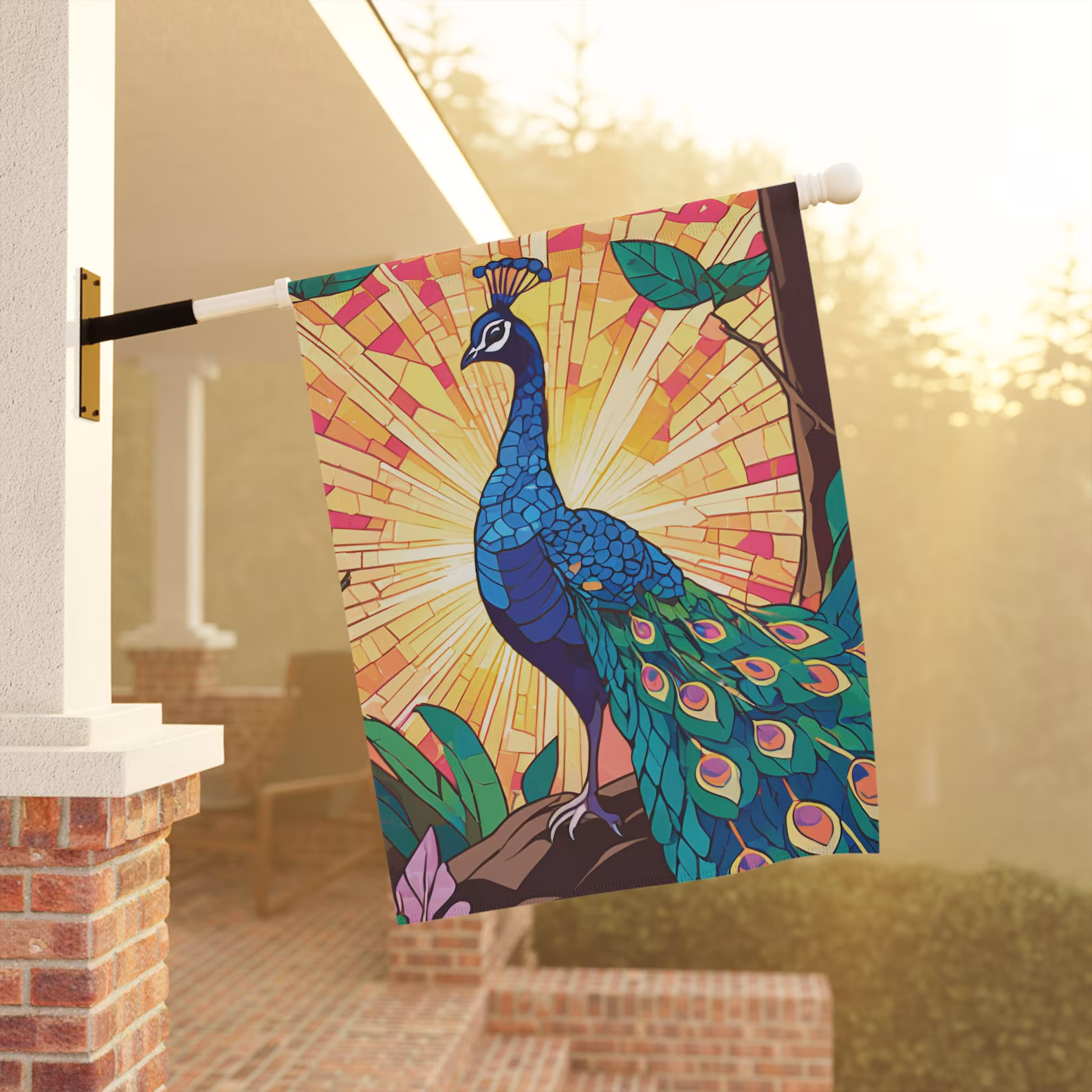 Mechenal Summer Garden Flag – Peacock Design