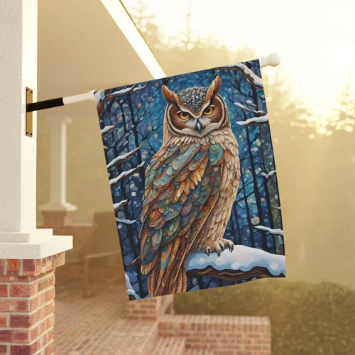 Mechenal Winter Garden Flag – Owl Moody Mosaic Design