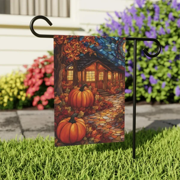 Mechenal Fall Garden Flag – Pumpkins with House Design