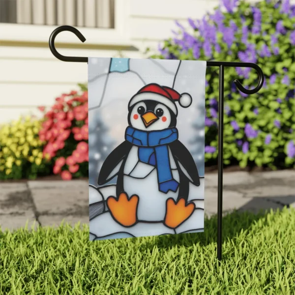 Mechenal Winter Garden Flag – Penguin Christmas Design