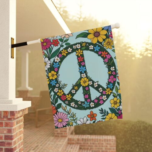 Mechenal Spring Garden Flag – Peace Sign with Floral Design