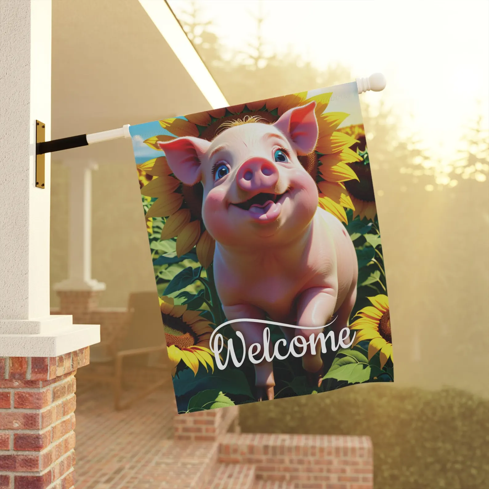 Mechenal Summer Garden Flag – Farmhouse Pig Design