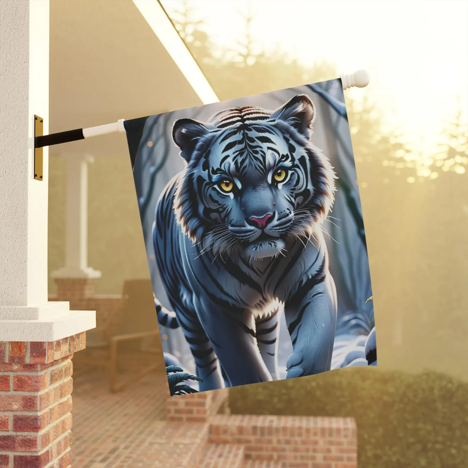 Mechenal Winter Garden Flag – White Tiger Design