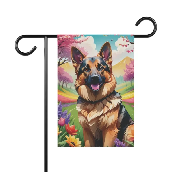 Mechenal Spring Garden Flag – German Shepherd Dog Design