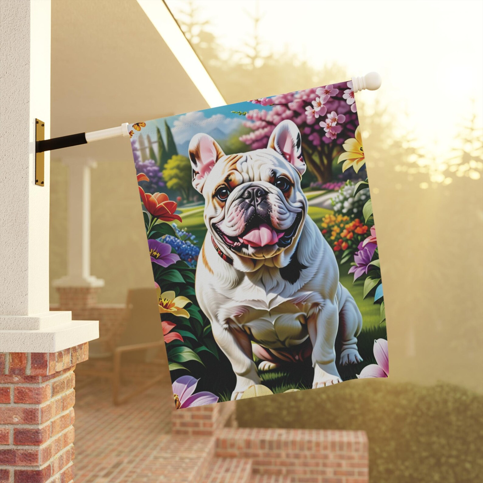 Mechenal Spring Garden Flag – Bulldog Design