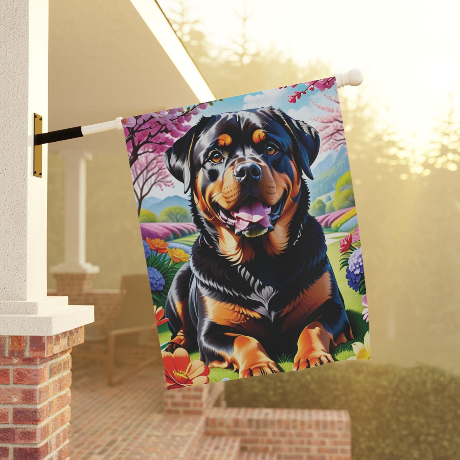 Mechenal Spring Garden Flag – Rottweiler Dog Design