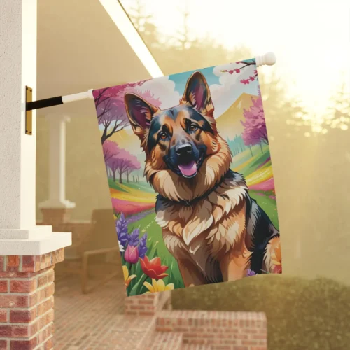 Mechenal Spring Garden Flag – German Shepherd Dog Design