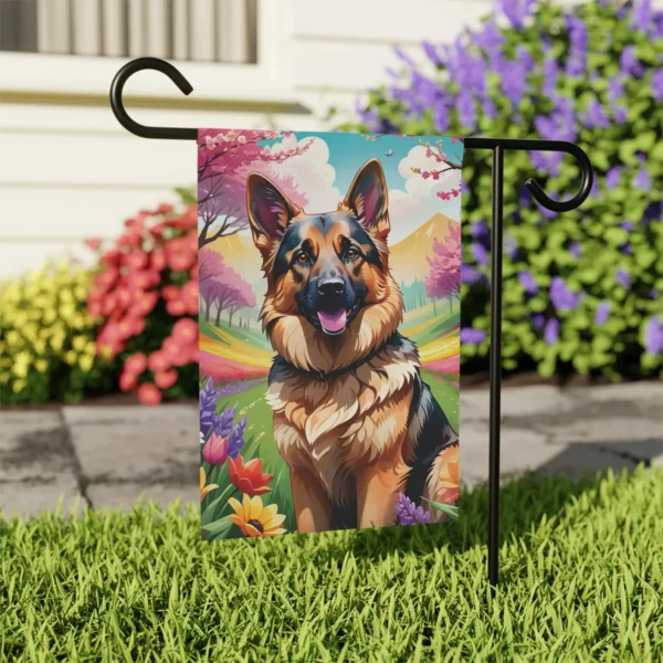 Mechenal Spring Garden Flag – German Shepherd Dog Design