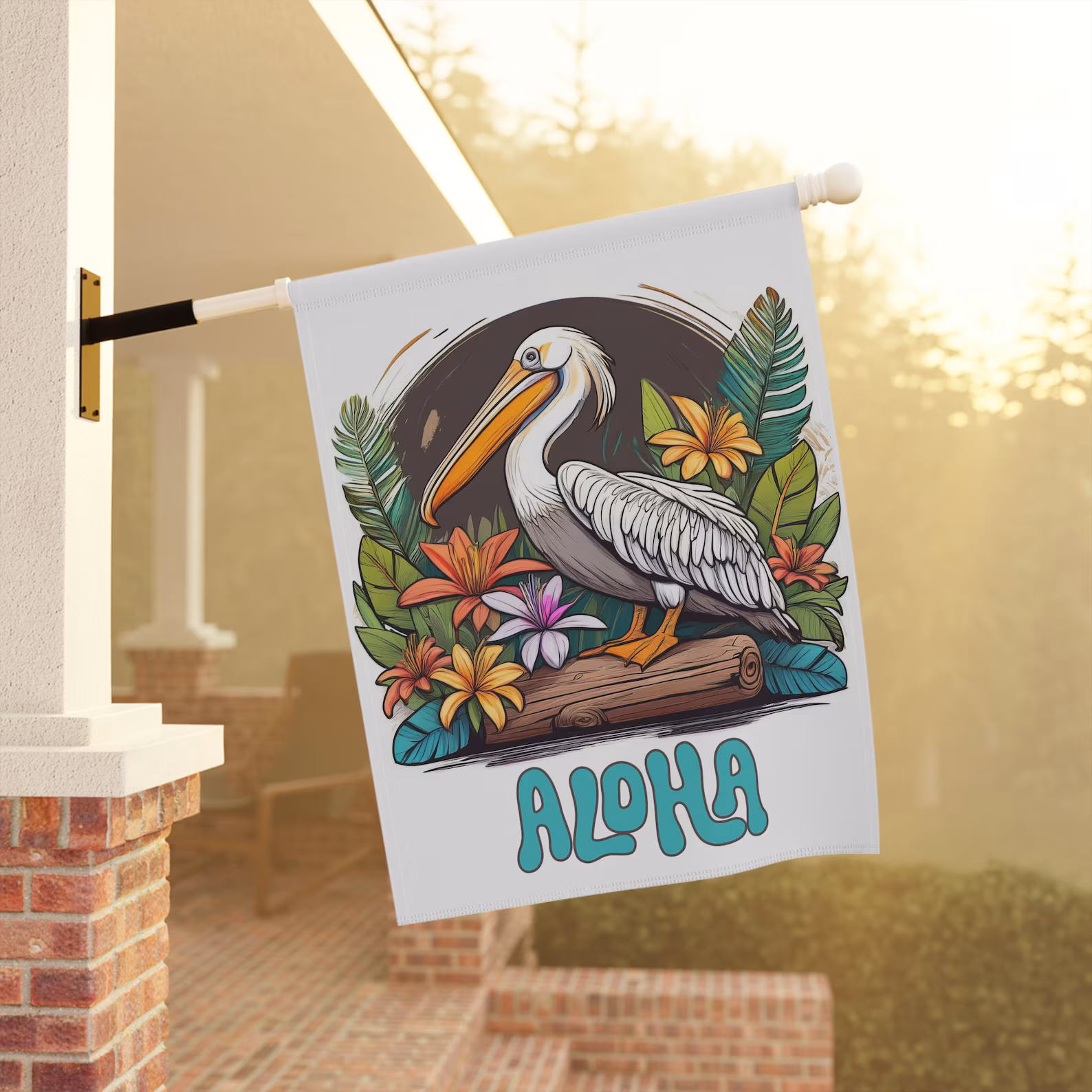 Mechenal Summer Garden Flag – Pelican Welcome Design