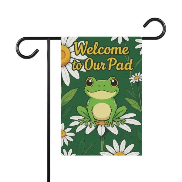 Mechenal Summer Garden Flag – Welcome to Our Pad Frog Design