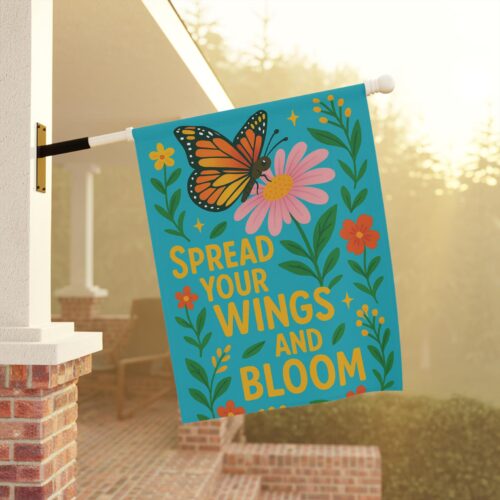 Mechenal Spring Garden Flag – Butterfly with Floral Design