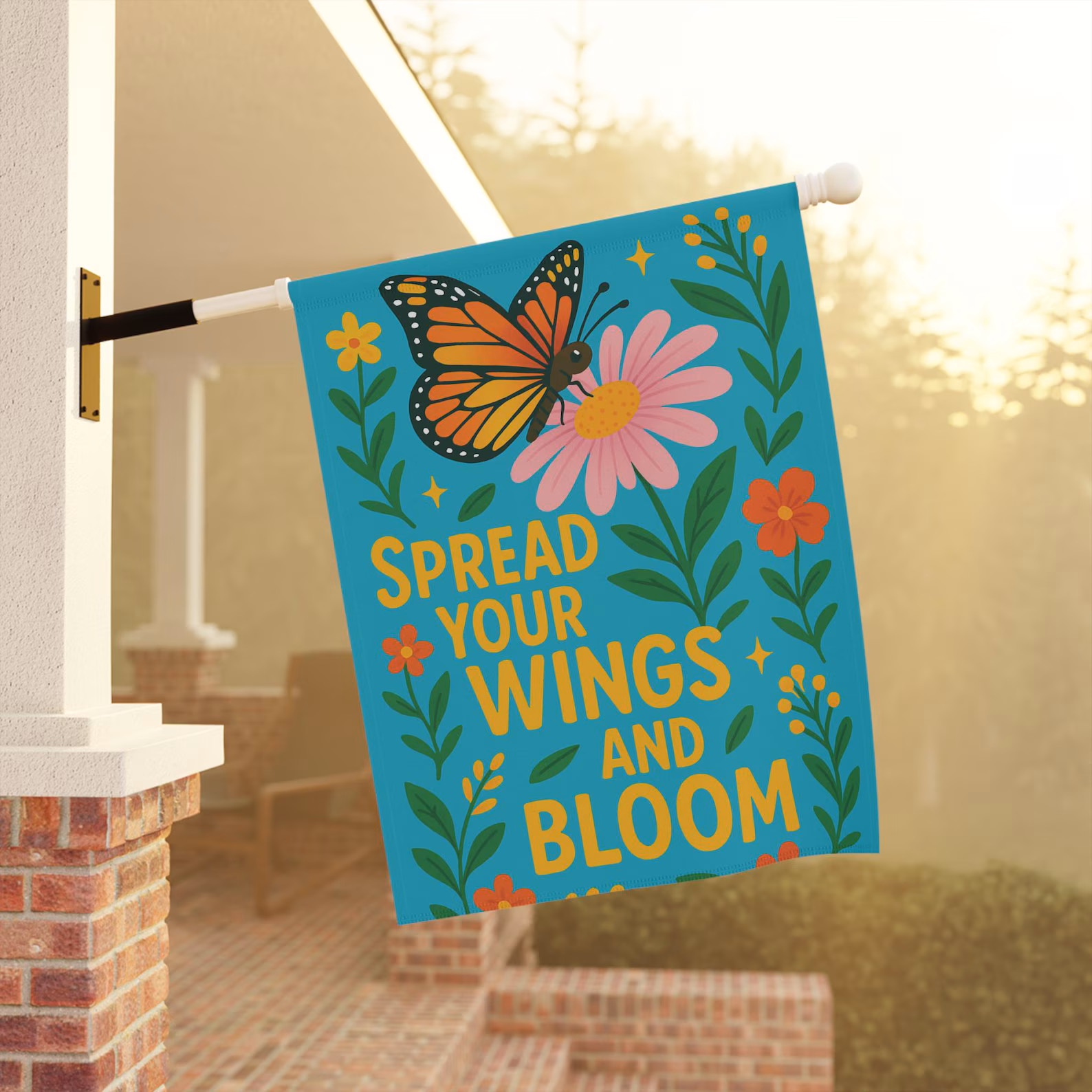 Mechenal Spring Garden Flag – Butterfly with Floral Design